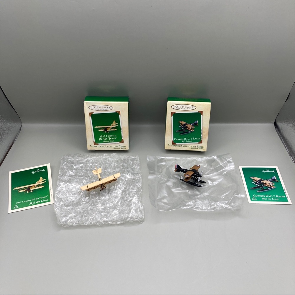 Vintage ‘02/‘03 Hallmark Ornaments Curtiss 1917 JN-4D & R3C-2 Racer Airplane LO2